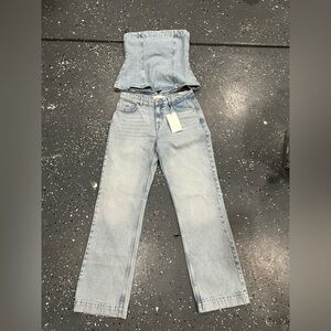 Zara Light Blue Denim Pantsuit